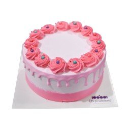 pastel de rosetones y chorreado rosado