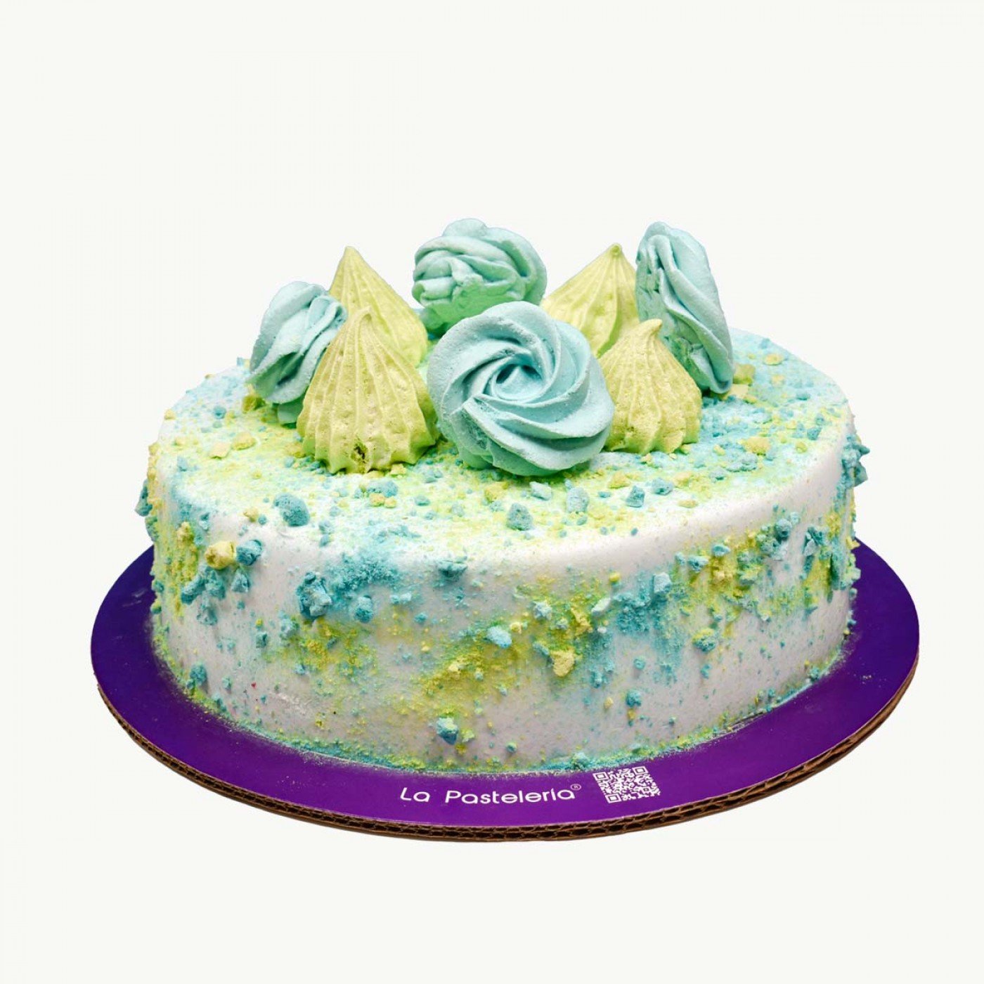 pastel con miga y esapumigas verde y amarillo