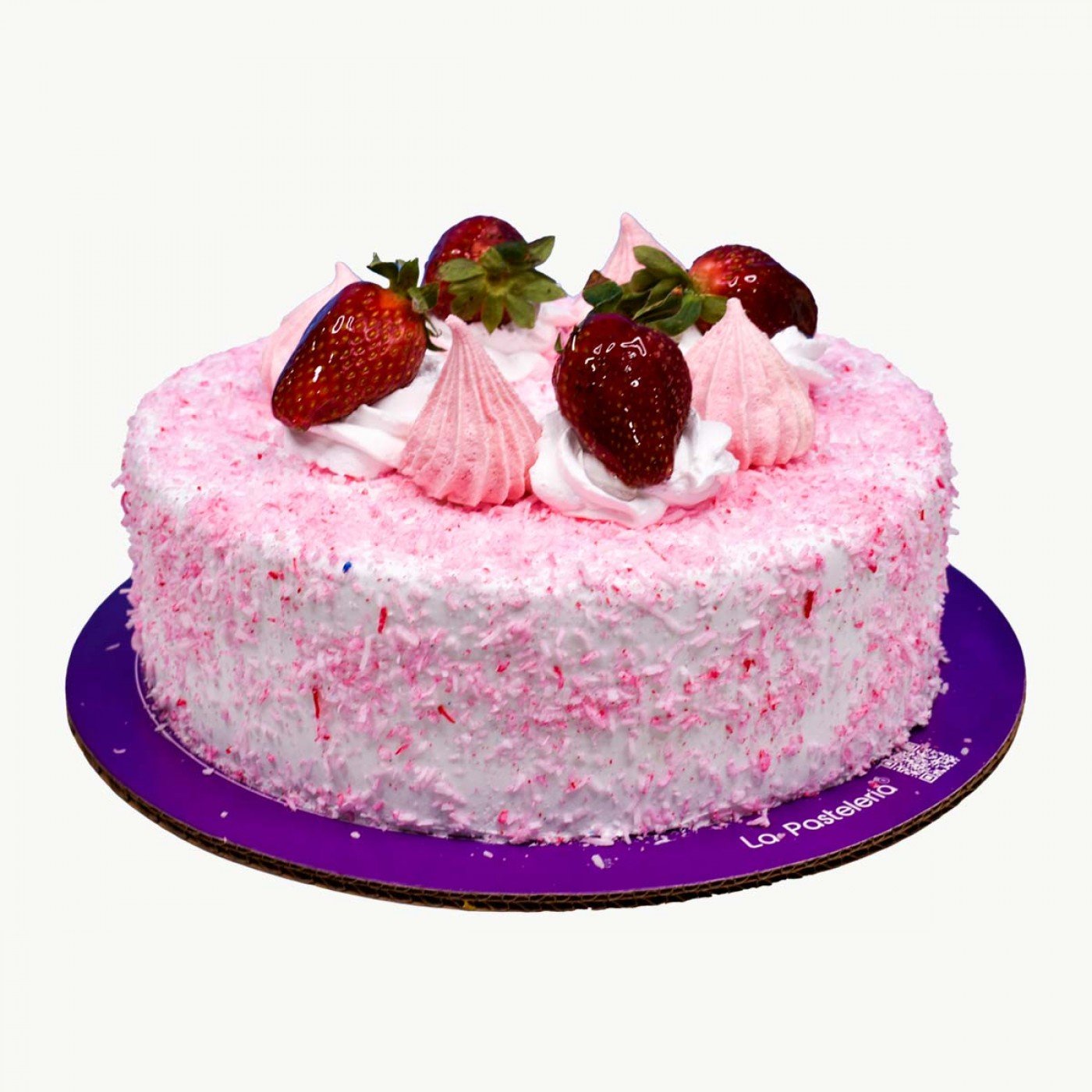 pastel cubierto de coco de color rosado 